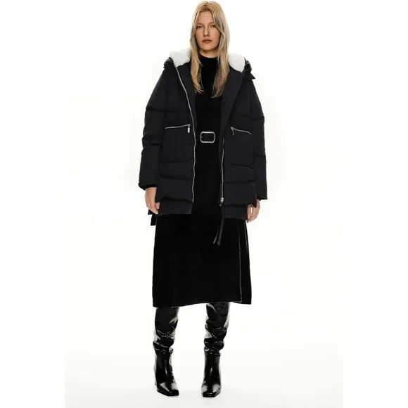 Women's Thickened Black Clothing Down Vest Jacket Warm Fleece Lined Hood Coat